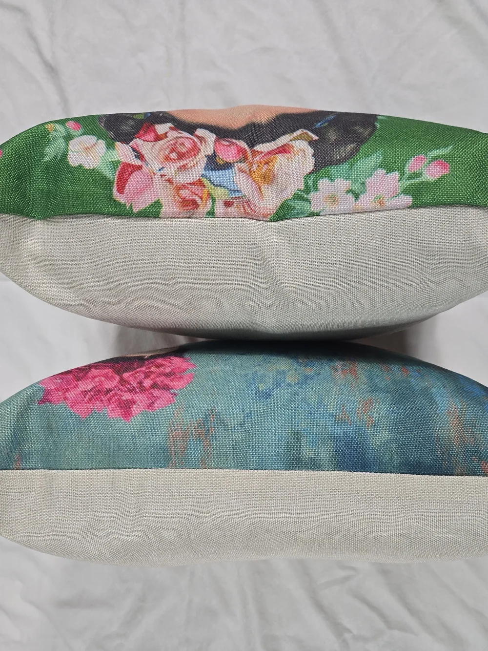 Source Unknown Frida Kahlo Art Pillow Covers in Red, Green, Pink